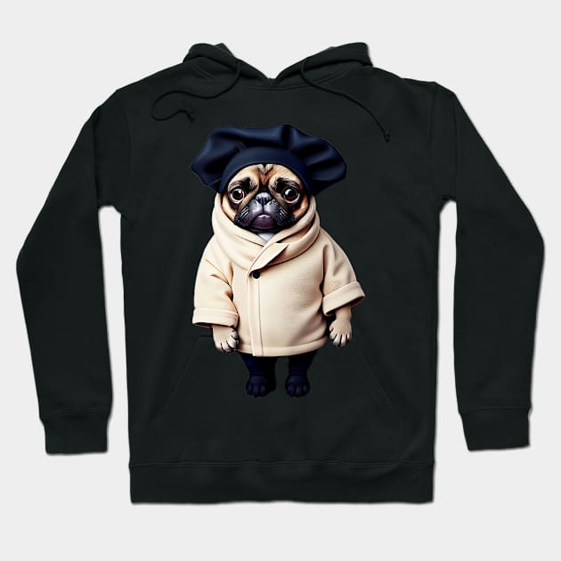 Cute Baby Pug in Winter Coat - Adorable Pug Puppy in Cozy Winter Clothing Hoodie by fur-niche